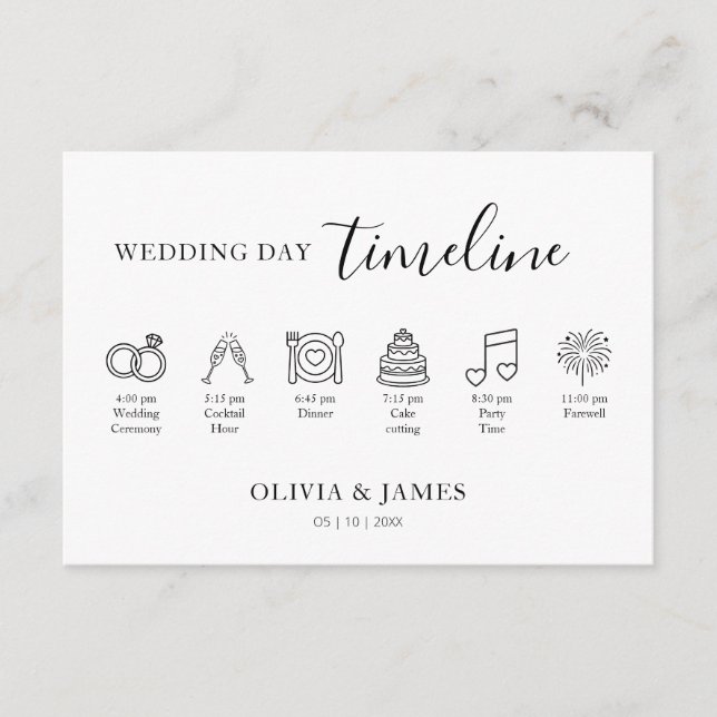 Carte D'accompagnement Minimalist Simple Wedding Timeline (Devant)
