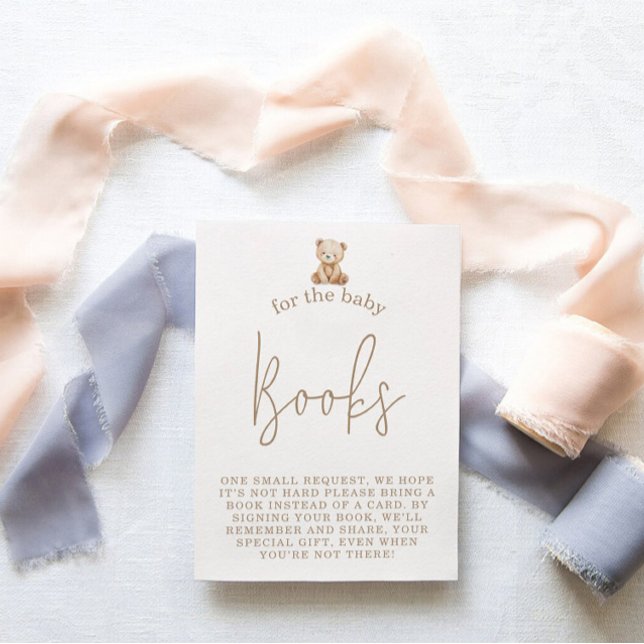 Carte D'accompagnement Minimalist Teddy Bear Books Request Baby Shower (Créateur téléchargé)