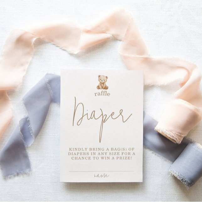 Carte D'accompagnement Minimalist Teddy Bear Diaper Raffle Baby Shower (Créateur téléchargé)