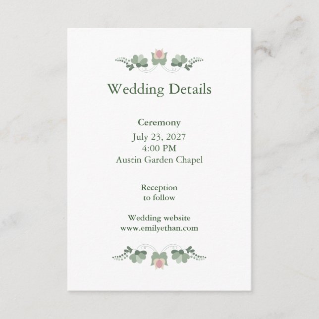 Carte D'accompagnement Minimalist Wedding Details Card Sage Green (Devant)