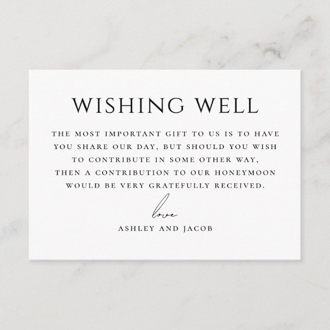 Carte D'accompagnement Minimalist Wedding Wishing Well Honeymoon Fund (Devant)