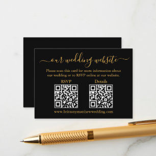 Carte D'accompagnement Minimaliste 2 QR Mariage RSVP Détails Gold Noir