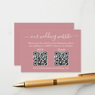 Carte D'accompagnement Minimaliste 2 QR Wedding RSVP Détails Dusty Rose