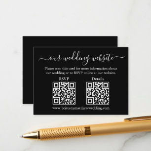 Carte D'accompagnement Minimaliste 2 QR Wedding RSVP Détails Noir