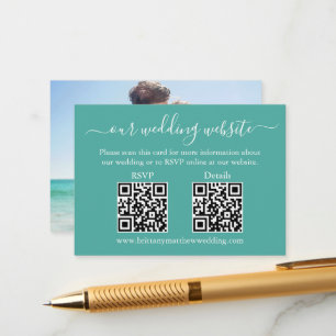 Carte D'accompagnement Minimaliste 2 QR Wedding RSVP Détails photo Turquo