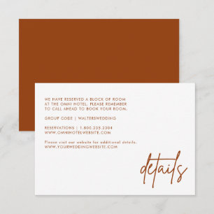 Carte D'accompagnement Minimaliste Burnt Orange Rust Mariage Détails Cart