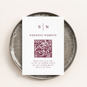 Carte D'accompagnement Minimaliste Chic Mariage Code QR Blanc et Bourgo