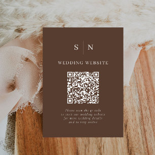 Carte D'accompagnement Minimaliste et Chic Code QR de mariage marron sc