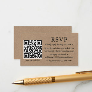 Carte D'accompagnement Minimaliste Mariage Kraft simple QR RSVP