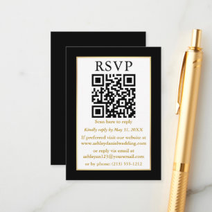 Carte D'accompagnement Minimaliste Mariage simple QR Black Gold RSVP