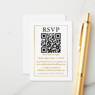 Carte D'accompagnement Minimaliste Mariage simple QR Blanc or RSVP