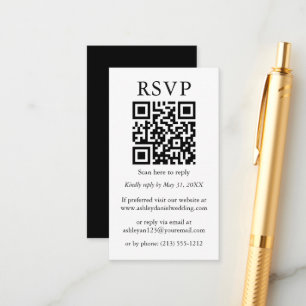 Carte D'accompagnement Minimaliste mariage simple QR noir blanc RSVP