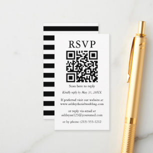Carte D'accompagnement Minimaliste Mariage simple QR RSVP bandes noires