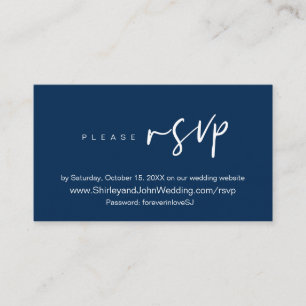 Carte D'accompagnement Minimaliste moderne, Script bleu marine, RSVP en l