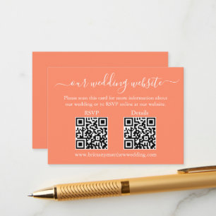 Carte D'accompagnement Minimaliste Simple 2 QR Wedding RSVP Détails Coral