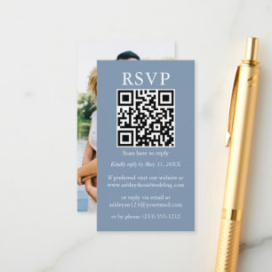 Carte D'accompagnement Minimaliste simple Mariage QR photo Dusty bleu RSV