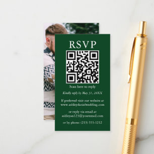 Carte D'accompagnement Minimaliste simple Mariage QR photo vert RSVP