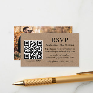 Carte D'accompagnement Minimaliste simple photo Kraft Mariage QR RSVP
