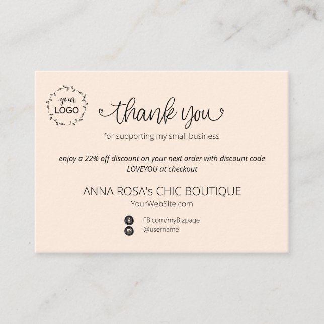 Carte D'accompagnement *~* Minimum simple de marque de Merci QR Enc (Devant)