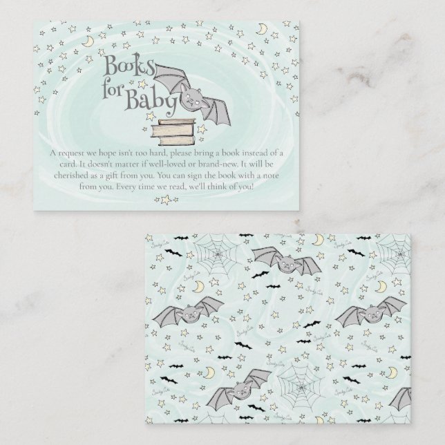 Carte D'accompagnement Mint Éffrayant Cute Bats Livres pour Baby shower b (Devant / Derrière)