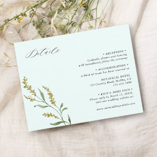 Carte D'accompagnement Mint Fleur sauvage Elegant Wedding Détails