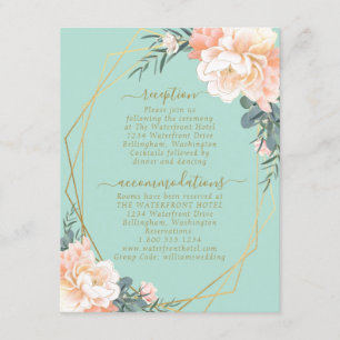 Carte D'accompagnement Mint Green Blush Peach Floral Gold Détails du Mari