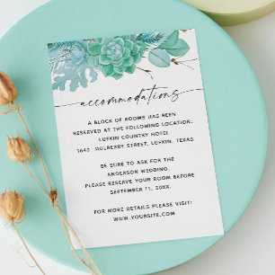 Carte D'accompagnement Mint hiver succulents hébergement mariage