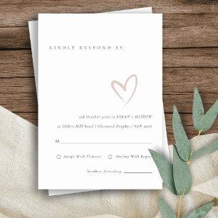 Carte D'accompagnement Minuscule Script simple Blush Coeur Mariage RSVP