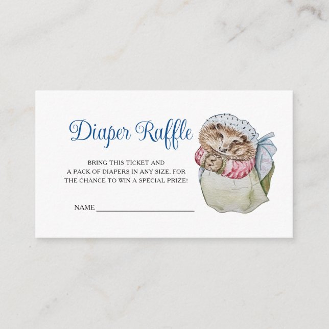 Carte D'accompagnement Mme Tiggy Winkle Baby shower Déchets Raffle (Devant)