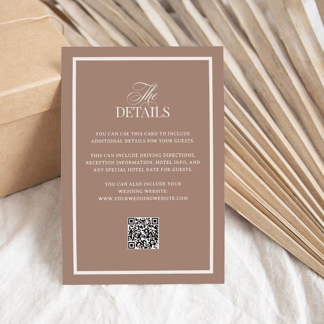 Carte D'accompagnement Mocha avec Bordure | Détails des invités de mariag (Créateur téléchargé)
