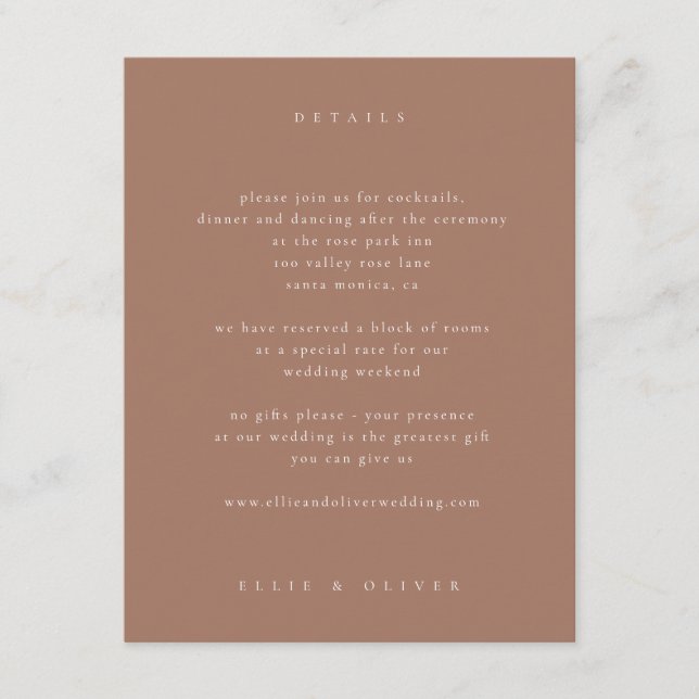 Carte D'accompagnement Mocha Mousse Boho Photo Mariage Moderne (Devant)