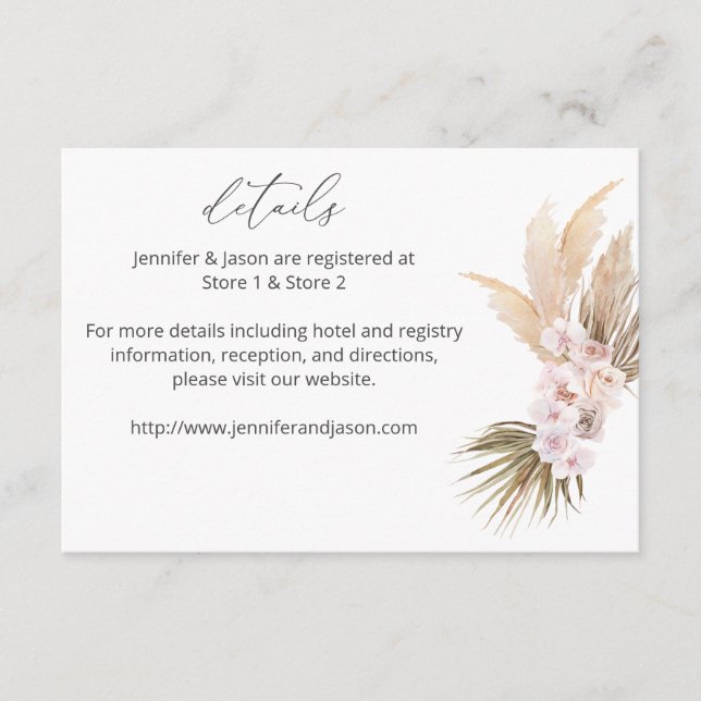 Carte D'accompagnement MOD Boho Herbe de Pampas Plage Détails Floraux LG (Devant)