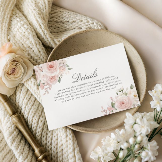 Carte D'accompagnement Modern Blush Botanical Wedding Details (Créateur téléchargé)