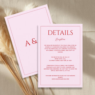 Carte D'accompagnement Modern blush pink red minimalist wedding details