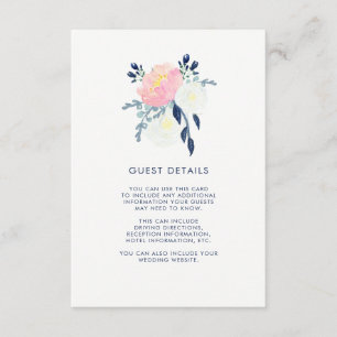 Carte D'accompagnement Modern Blush rose et Navy Floral Détails de l'invi