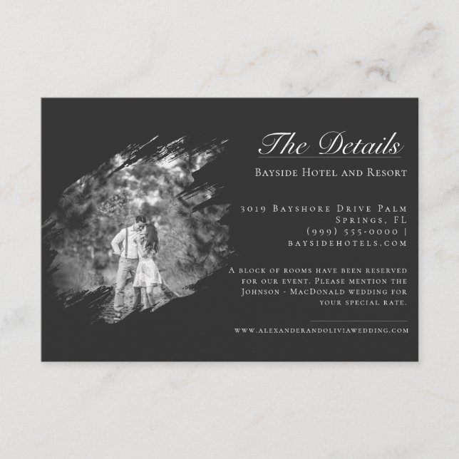Carte D'accompagnement Modern Brushstroke Photo Wedding | Soft Black (Devant)