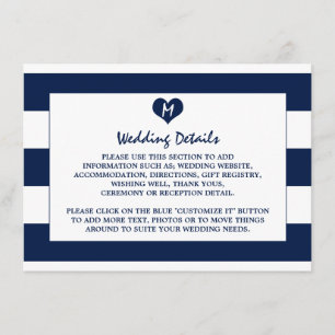 Carte D'accompagnement Modern Chic Navy Blue & White Mariage Détails