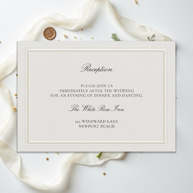 Carte D'accompagnement Modern Classic Elevated Ecru Wedding Reception (modern classic wedding reception details ecru double frame elevated formal traditional calligraphy)