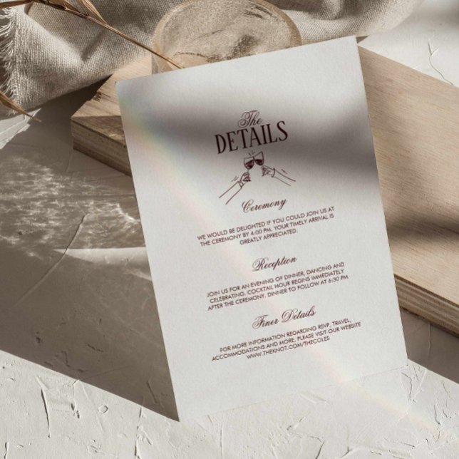 Carte D'accompagnement Modern Elegant Burgundy Wedding Details  (burgundy formal wedding details enclosure card, deep maroon wedding classic, modern retro wedding)