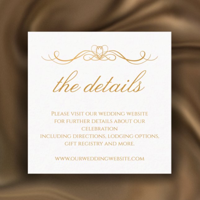 Carte D'accompagnement Modern Elegant Gold & White Wedding Details (Add your own words for a custom elegant gold and white details enclosure card with wedding QR code)