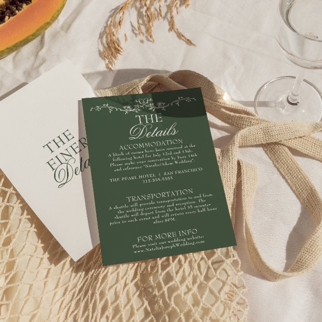 Carte D'accompagnement Modern Emerald Green Boho Floral Wedding Details (Créateur téléchargé)