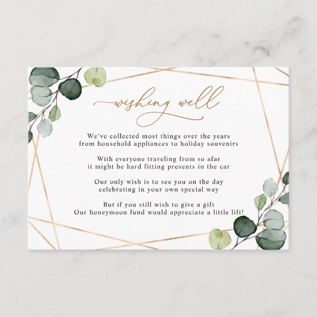 Carte D'accompagnement Modern Eucalyptus Greenery Wishing Well Wedding (Devant)