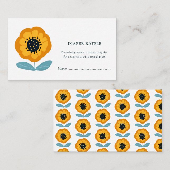 Carte D'accompagnement Modern Floral Baby Shower Diaper Raffle (Devant / Derrière)