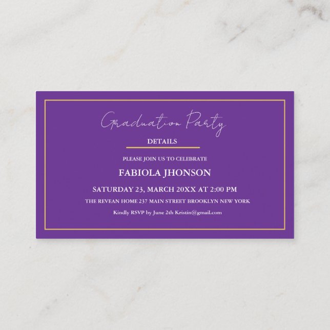 Carte D'accompagnement Modern Graduation Name Card Insert Gold Frame (Dos)