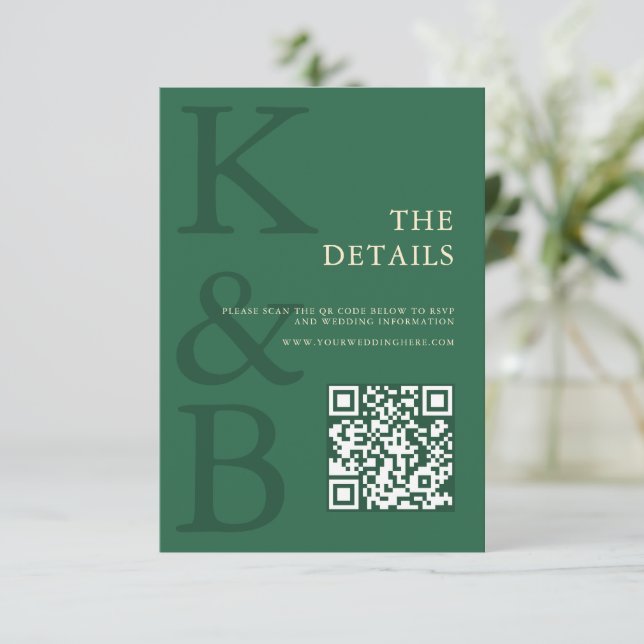 Carte D'accompagnement Modern Green Monogram Minimalist Wedding (Debout devant)