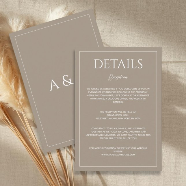 Carte D'accompagnement Modern light brown minimalist wedding details (Créateur téléchargé)