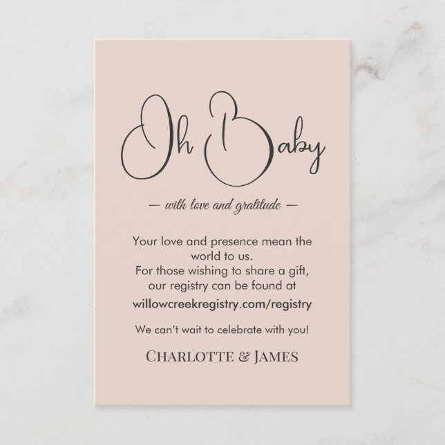 Carte D'accompagnement Modern Minimalist Baby Shower | Powder Blush (Devant)