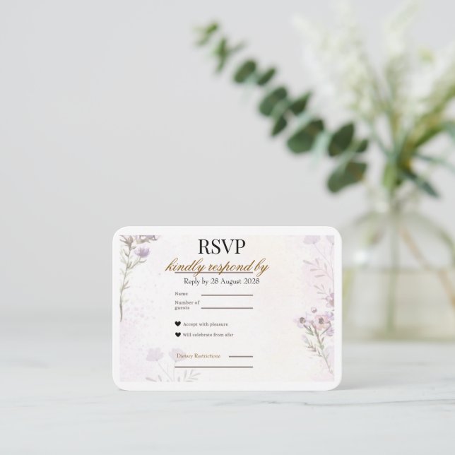 Carte D'accompagnement Modern Minimalist Floral RSVP Card | Lavender Rose (Debout devant)