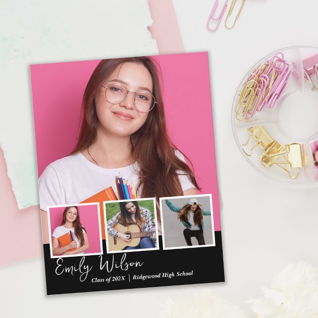 Carte D'accompagnement Modern Multi Photo Senior Graduation Announcement (Modern Photo Graduation Announcement | Class of 2026 Senior Portrait | Elegant Multi Photo Grad)