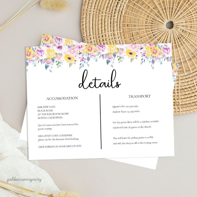 Carte D'accompagnement Modern Mustard Yellow and Lavender Floral Details (Modern Mustard Yellow and Lavender Floral Wedding Details)